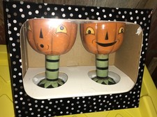 NIB Johanna Parker Vintage Style Halloween Pumpkin Goblets Set of Two ………...h9 picture