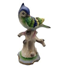Vintage Signed Handpainted Porcelain Bird on Tree Stump picture