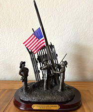 9-11 Tribute to Our Heroes Firefighter Figurine Sculpture w/ Flag 3D, 2001 / NEW picture