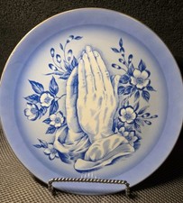 Vintage Porcelain Blue Praying Hands Plate 8