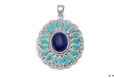 Reconstituted Turquoise and Lapis Flower Pendant picture