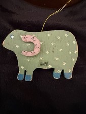 Rare vintage 1984 Schmid hand-painted wooden sheep or lamb Wooden ornament picture