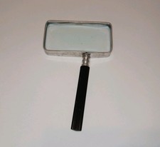 Vintage Rectangular Magnifying Glass Metal Frame Black Handle Desk Made In Japan picture