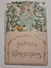1880s-90s RAPHAEL TUCK Sons ANGEL FOLDOUT Embossed Christmas Praying BIRDS 3x5 picture