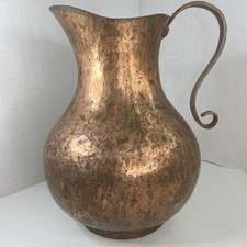 Vintage Hand Hammered Copper Pitcher Original Patina Old Water Jug or Vase 9” picture