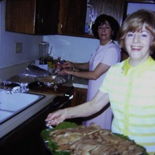 Vintage 126mm Found Photo Slide 1960s Happy Elder White Women Cooking Casserole picture