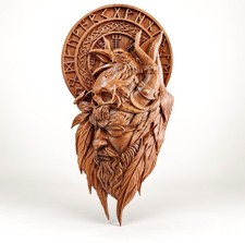 Handcrafted Odin Wooden Wall Art Norse God Viking Home Decor Plaque picture
