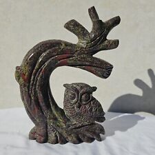 Super Cute Dragon Bloodstone Jasper Owl Carving on a Tree Branch picture