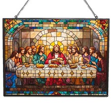 Rectangle Stained Glass Suncatcher, Boho Jesus The Last Supper Sun Catcher St... picture