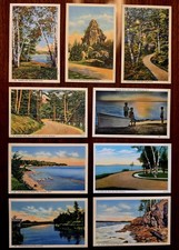 9 Vintage Michigan Linen Postcards Mackinac Island Mullett Lake Bay View... picture