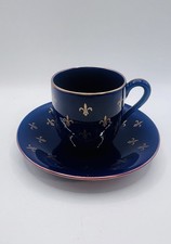 Vinatge Rorstrand Fleur De Lis Blue Gold Demitasse Espresso Cup & Saucer Sweden picture