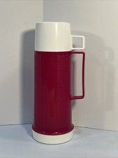 Vintage Pink Thermos Glass Lined Bottle Gray Cup Vacuum Flask 11.5