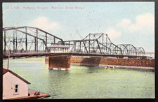 1909 Portland Oregon Morrison Street Bridge Hand-Tinted, Mailed to Roseburg, OR picture