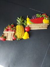 Vintage HOMCO Fruit basket wall hanging set strawberries pineapple home decor  picture