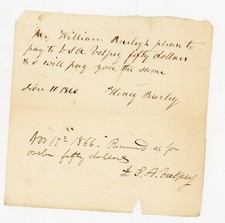 Antique 1866 Handwritten Financial Order Promissory Note Henry William Burleigh picture