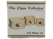 Vintage 1989 Elgin Home Collection Square Porcelain Planters with Underplates picture