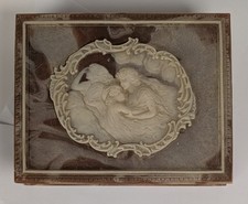 Large 10x8.2.5  Incolay Stone Jewelry/Trinket Box Angels?Brown Cream   picture