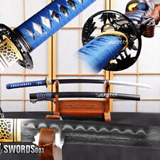 elegant blue clay tempered Japanese samurai katana sword damascus folded steel  picture