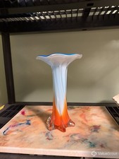 Orange White Trumpet Vase Art Glass 10-12 picture