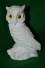 WHITE OWL w/YELLOW EYES SALT STONE/ALABASTER FIGURINE - MADE IN ITALY -APPROX 5