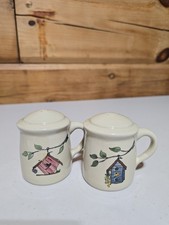 Vintage Thomson Pottery Birdhouse Salt & Pepper Shakers Set Stoneware Hand Paint picture