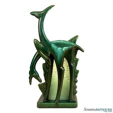Mid-Century Abstract Art Deco Green Ceramic Gazelle TV Lamp picture