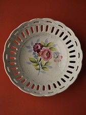 Vintage Hand Painted Porcelain Reticulated Bowl With A Floral Design/Gold Trim picture