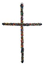 Multicolored Beaded Wall Cross wire-wrapped Metal Cross Large 12.25
