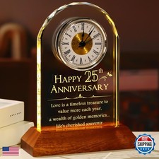 YWHL 25th Wedding Anniversary Table Clock with Wooden Light Base picture