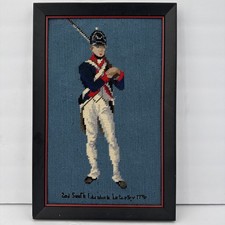Vtg Framed Revolutionary War Soldier Needlepoint 1776 Colonial Rifleman Wall Art picture