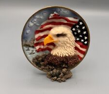 Vintage Patriotic Eagle American Flag 5” Round Wall Hanging Decorative Plate picture