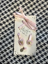 Vintage Catholic Baby Baptism Keepsake Miraculous Medal Scapular Pink Ribbon picture