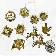 Vtg Figi’s Brass Ornaments 11pc Lot Signed Snowflake & Wagon Moose Sleigh Dove picture