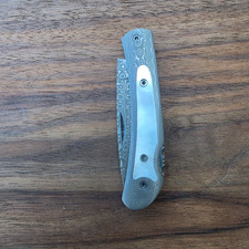 Damascus Pocket Knife With Pearl Inlay-Santa Fe Stoneworks Collectible picture