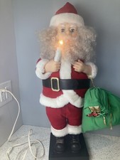 Vintage Animated Santa Claus Motionette Holding Candle Cute Face Blue Eyes 28” picture