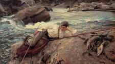 Art Oil painting John Singer Sargent - Young boy by river On His Holidays & fish picture
