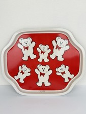 Vintage Teddy Bear Red Metal Serving Tray Retro Cute Nursery Decor picture