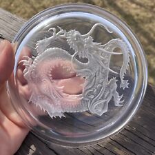 HOYA Crystal Dragon Carving Art Wine Bottle Coaster/Decorative Tray Japan picture