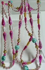 GORGEOUS Vintage Mercury Glass Bead Garland W Shaped Czech Beads 74” (509) picture