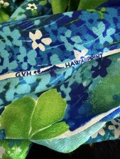 Vtg GVH HawaiiPrint Hawaiian Barkcloth Crepe Floral Blues 3 yds 42 96 X 42 Inche picture
