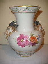 Great antique KPM porcelain vase hand painted flowers figural ram heads handles picture