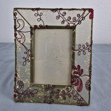 VTG Victorian Revival Embroidered Tulle Mesh Photo Frame Tabletop Freestanding picture