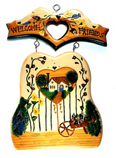 Vintage JDI Inc. Fallbrook CA Wooden Hand Painted Welcome Friends Hanging Sign picture