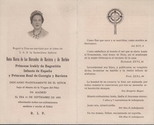 DEATH CARD FOR PRINCESS DONA MARIA SPAIN &BAVARIA d.1953 -Original ROYALTY CARD picture