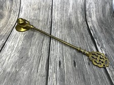 Celtic Brass Candle Snuffer Bell Shape Ornate Handle Vintage 14.5” picture