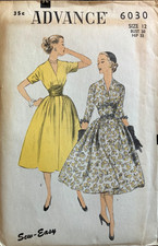 NEW Vintage 1950s Misses ADVANCE SEWING PATTERN 6030 Dres Sz 12 Bust 30 Uncut picture