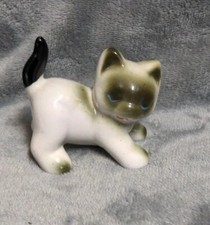 Vintage Porcelain Cat Kitten Figurine Blue Eyes Siamese Kitty Figure picture