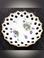 Vintage Fine China Reticulated Sweet Violet Plate Pierced Rim Gold Trim picture