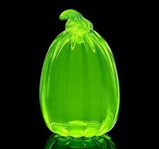 Bohemian Vaseline Uranium Glass Large Pumpkin 7 