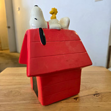 Snoopy & Woodstock on Red Doghouse Piggy Bank Coin Bank Ceramic picture